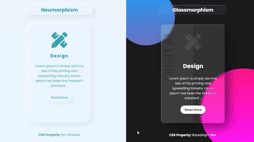 A glassmorphism vs neumorphism cards built with modern frontend techniques for responsive and reusable UI.