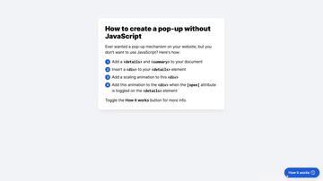A pop-up without javascript built with modern frontend techniques for responsive and reusable UI.