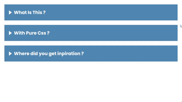 A accordion with pure css and html built with modern frontend techniques for responsive and reusable UI.