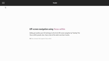 A off-screen nav with :focus-within built with modern frontend techniques for responsive and reusable UI.