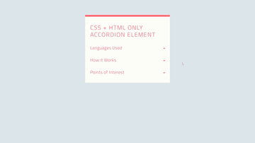 A css+html only accordion element built with modern frontend techniques for responsive and reusable UI.