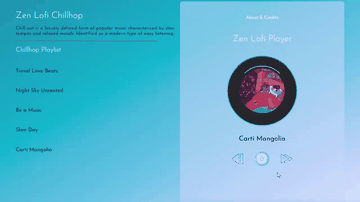 A zen lo-fi beats player built with modern frontend techniques for responsive and reusable UI.