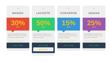 A bootstrap offer cards with coupon built with modern frontend techniques for responsive and reusable UI.