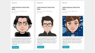 A bootstrap 4 blog post with image hover built with modern frontend techniques for responsive and reusable UI.