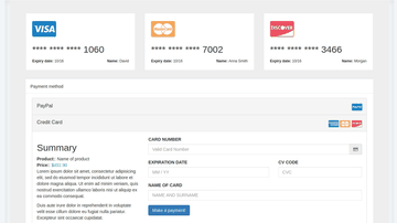A bootstrap payment credit card form built with modern frontend techniques for responsive and reusable UI.