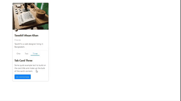 A profile card with tabs built with modern frontend techniques for responsive and reusable UI.