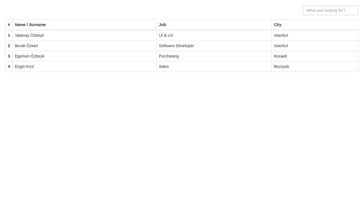 A bootstrap table search built with modern frontend techniques for responsive and reusable UI.