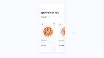 A food app. tab with carousel animation built with modern frontend techniques for responsive and reusable UI.