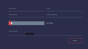 A contact form with budget slider built with modern frontend techniques for responsive and reusable UI.