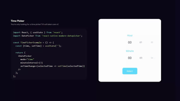 A react native modern datepicker built with modern frontend techniques for responsive and reusable UI.