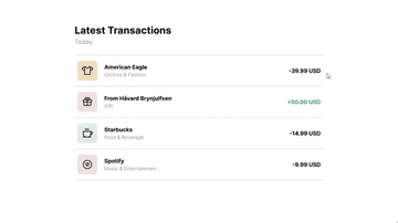 A latest transactions built with modern frontend techniques for responsive and reusable UI.