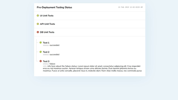 A unit testing results panel built with modern frontend techniques for responsive and reusable UI.