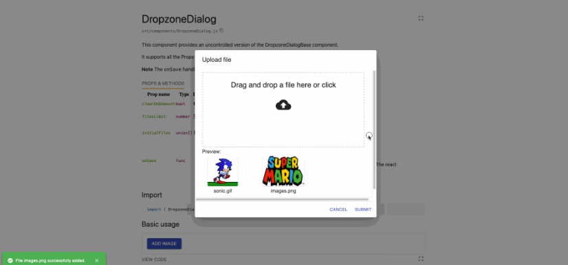 A a material-ui file upload dropzone for react built with modern frontend techniques for responsive and reusable UI.