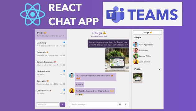 A a microsoft teams clone built with react js and chat engine built with modern frontend techniques for responsive and reusable UI.