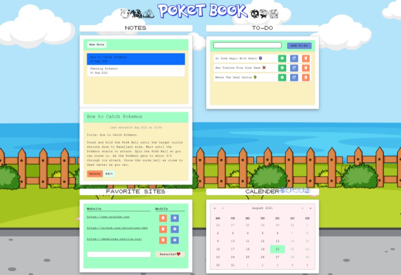 A a pokémon themed note taking app made with react built with modern frontend techniques for responsive and reusable UI.