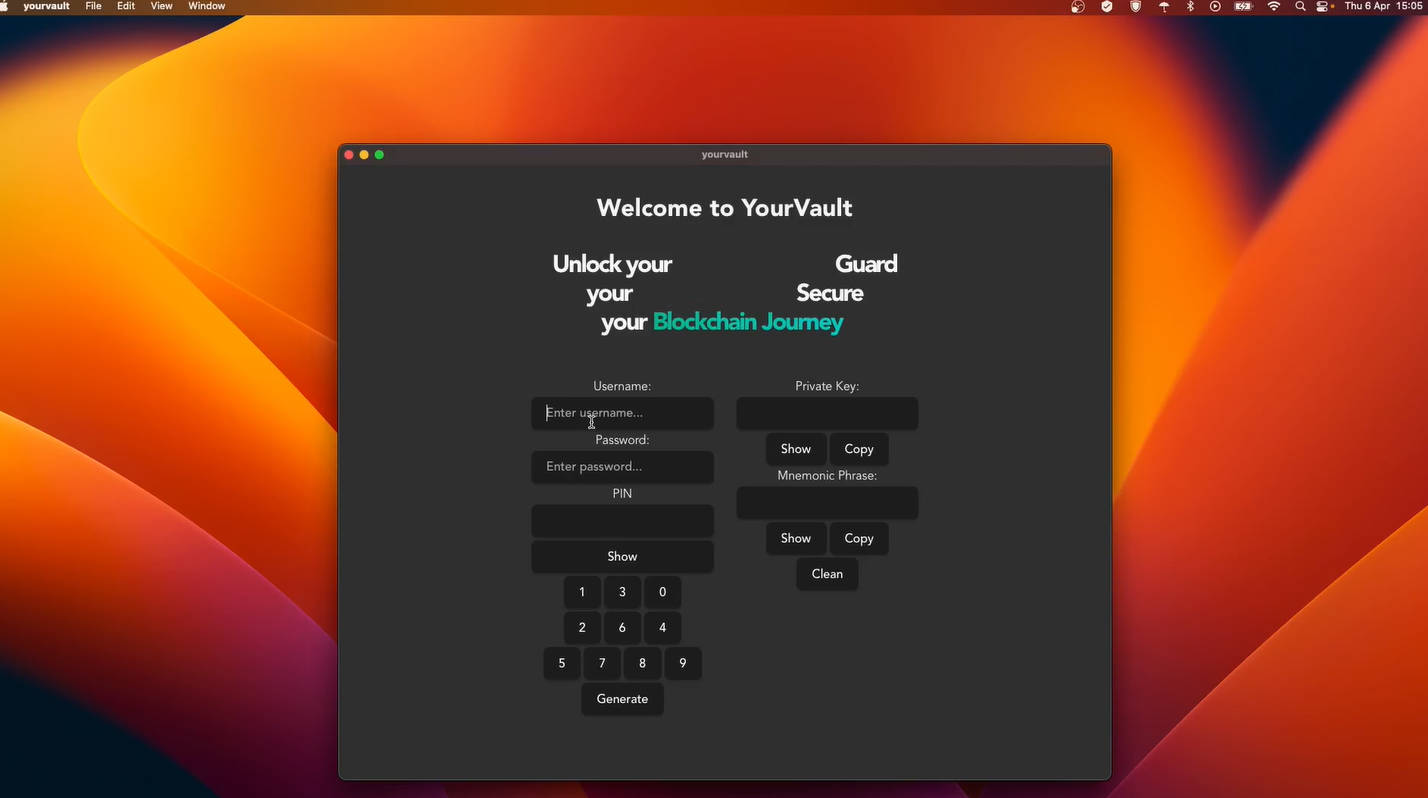 A a react app that generate a private key and a mnemonic phrase, based on a username and a pin built with modern frontend techniques for responsive and reusable UI.