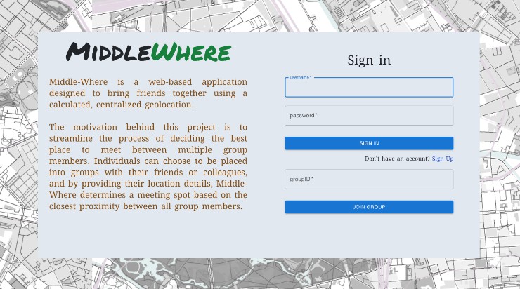 A a react app that will help a group of people find a location to meet in the middle built with modern frontend techniques for responsive and reusable UI.