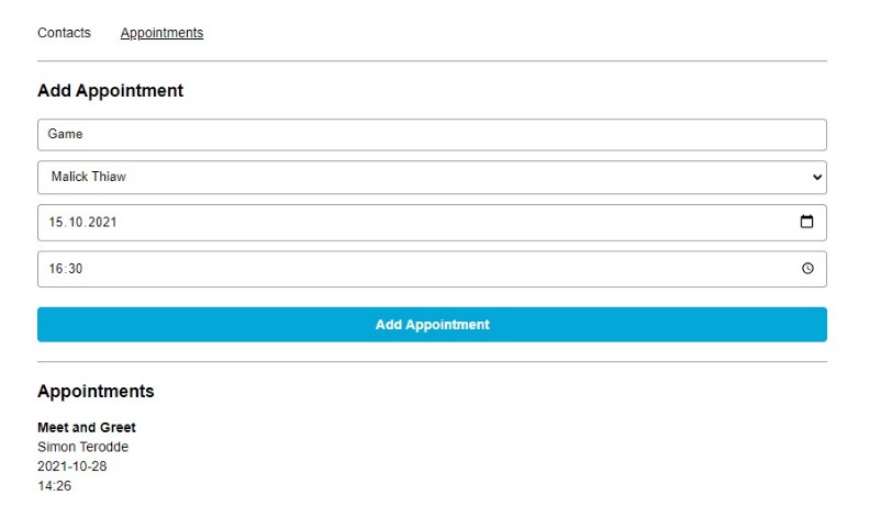 A a react app which allows the user to plan appointments with his contacts built with modern frontend techniques for responsive and reusable UI.