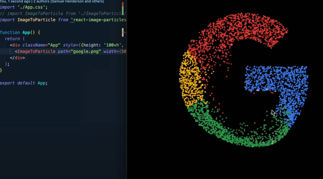 A a react component that converts any image into interactive particles built with modern frontend techniques for responsive and reusable UI.