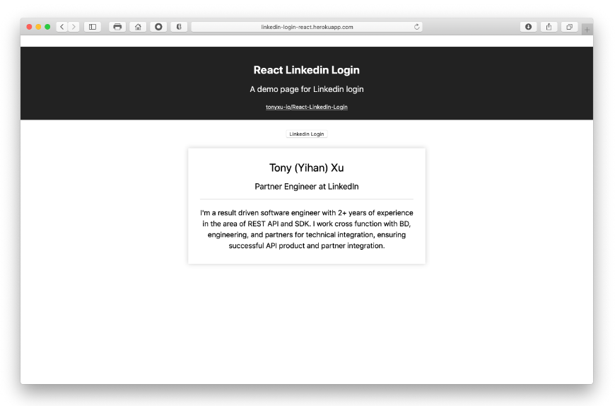 A a react demo app for linkedin api built with modern frontend techniques for responsive and reusable UI.