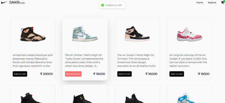 A a react e-commerce app with dynamic cart features built with modern frontend techniques for responsive and reusable UI.