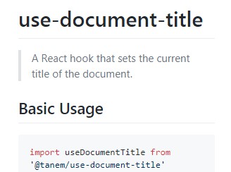 A a react hook that sets the current title of the document built with modern frontend techniques for responsive and reusable UI.