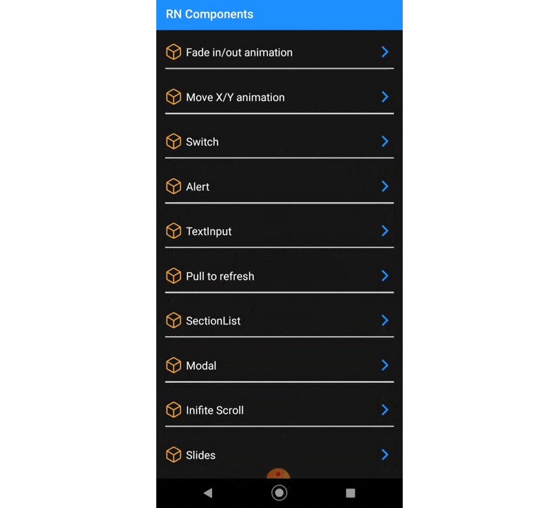 A a react native cli app that includes base components like text, animation, refreshing, text input, etc built with modern frontend techniques for responsive and reusable UI.