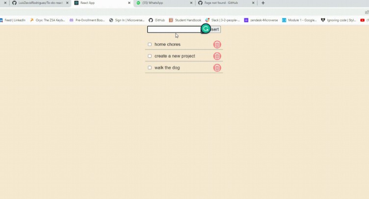 A a react todo list made using javascript built with modern frontend techniques for responsive and reusable UI.