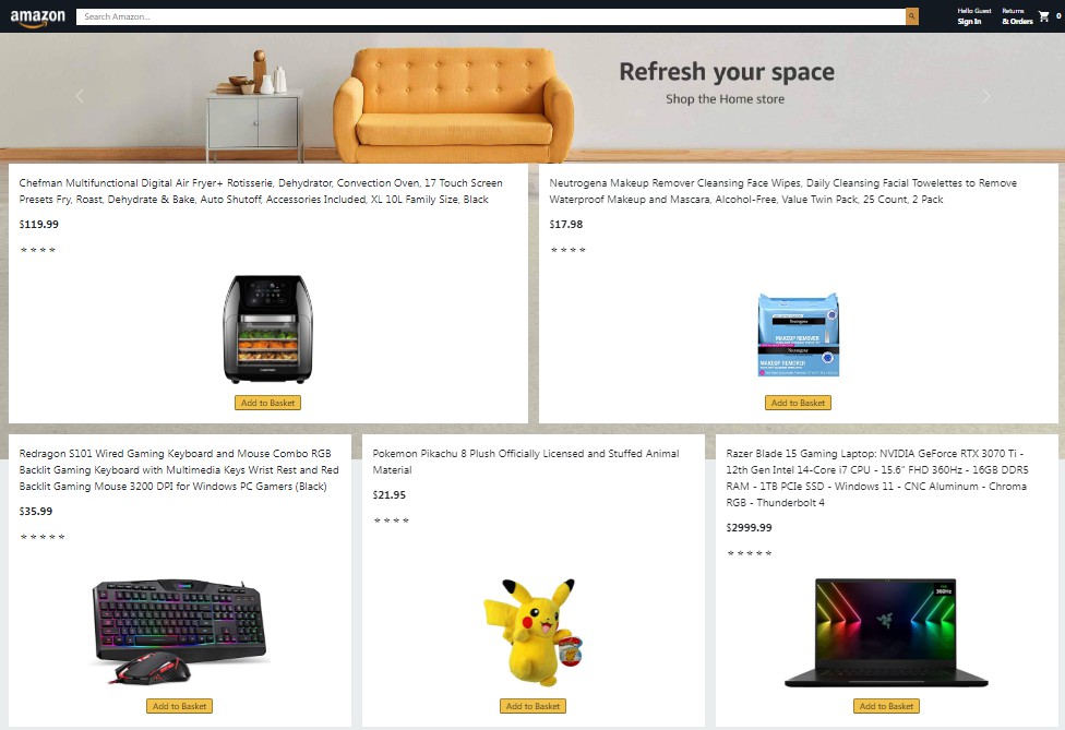 A a responsive full stack amazon clone which created using reactjs with full e-commerce functionality built with modern frontend techniques for responsive and reusable UI.