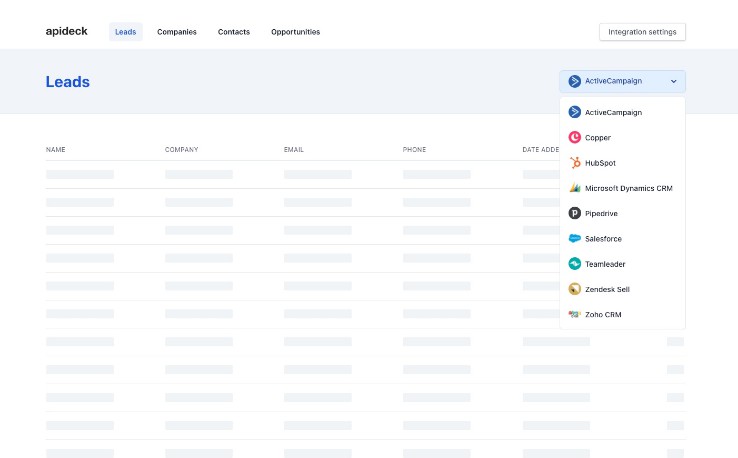 A a sample project for viewing and managing leads with the apideck crm api built with modern frontend techniques for responsive and reusable UI.
