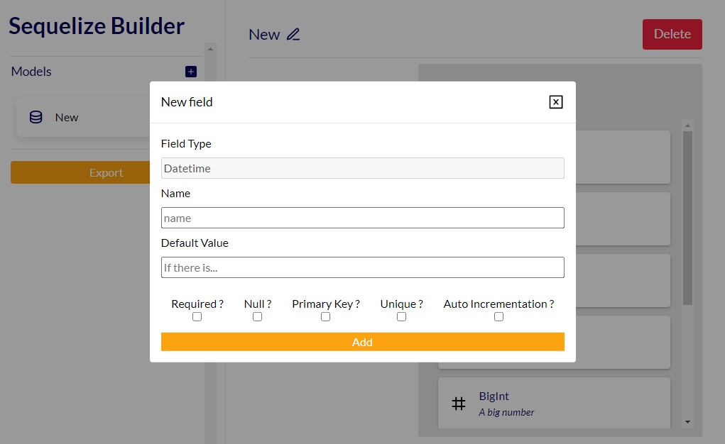 A a sequelize web builder interface. to make your own sequelize schema built with modern frontend techniques for responsive and reusable UI.