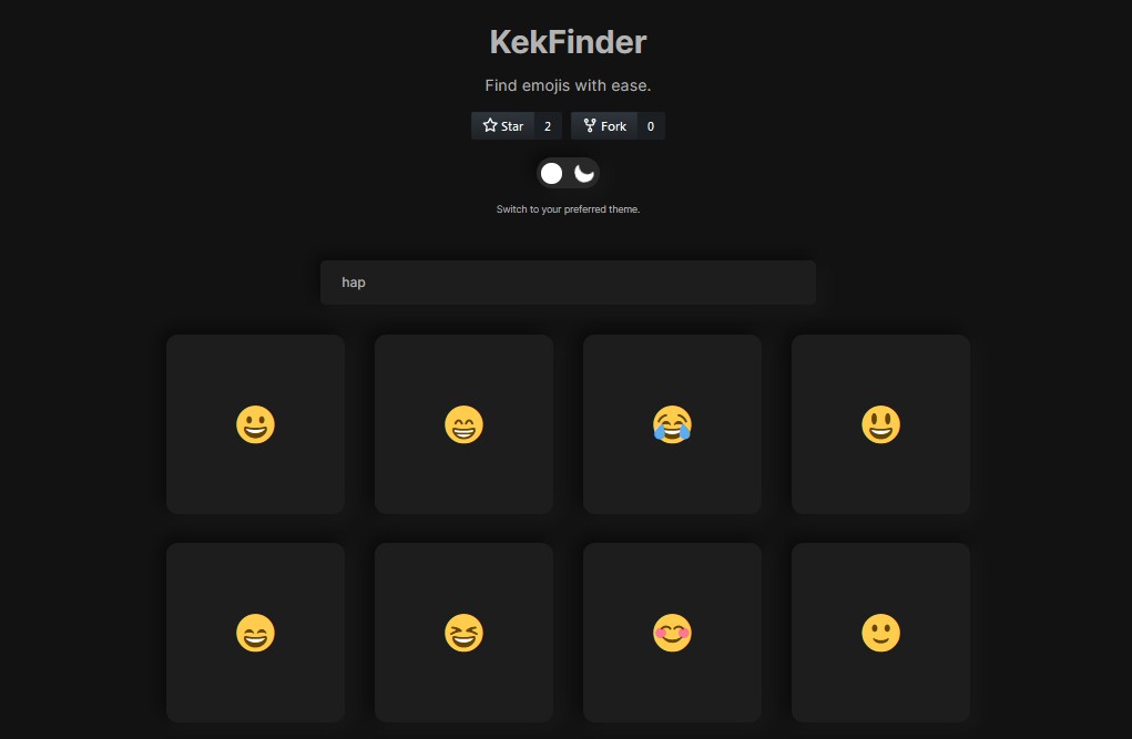 A a simple emoji finding tool made with react built with modern frontend techniques for responsive and reusable UI.