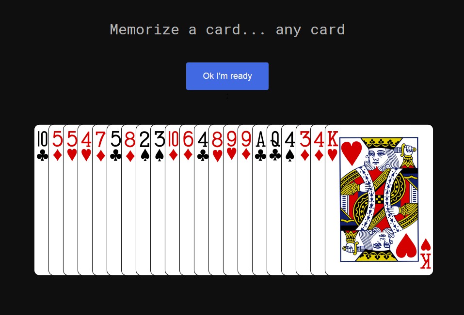 A 21 card trick done in react built with modern frontend techniques for responsive and reusable UI.