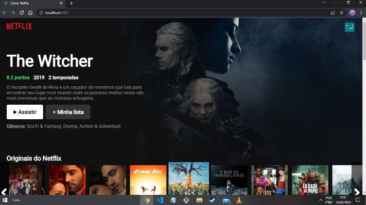 A a simple netflix clone using reactjs built with modern frontend techniques for responsive and reusable UI.