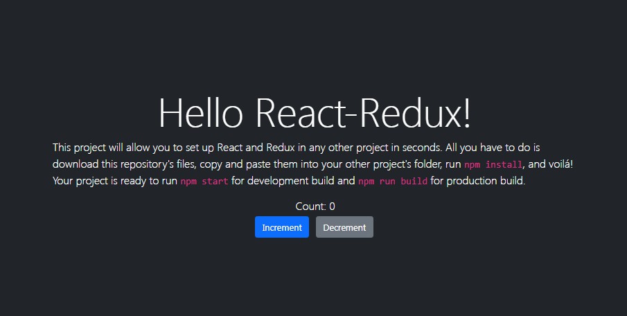 A a simple react-redux boilerplate for later use as a starting point in other projects built with modern frontend techniques for responsive and reusable UI.
