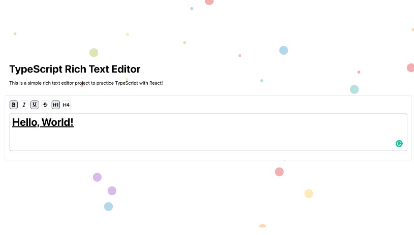 A a simple rich text editor created using typescript and react built with modern frontend techniques for responsive and reusable UI.
