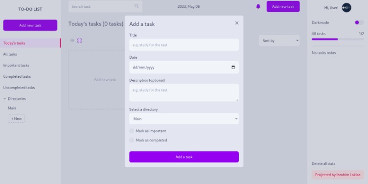 A a simple to-do app using react built with modern frontend techniques for responsive and reusable UI.