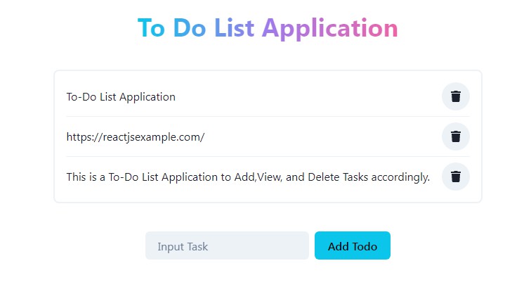 A a simple to do list application to add, view and delete tasks in a single webpage using react.js built with modern frontend techniques for responsive and reusable UI.