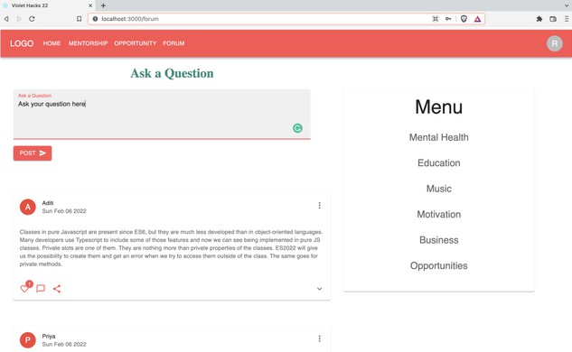 A a single platform for women empowerment, that helps them get jobs, get them connected to amazing mentors and exclusive forum for discussion built with modern frontend techniques for responsive and reusable UI.