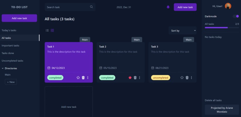 A a task organizer (to-do list) made with react js and tailwind css built with modern frontend techniques for responsive and reusable UI.