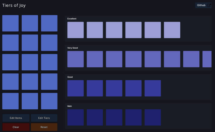 A a tier list maker written in react built with modern frontend techniques for responsive and reusable UI.