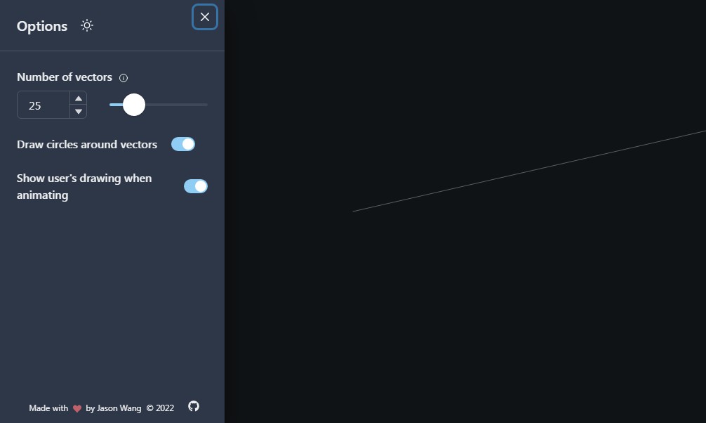 A a web app demonstrating how the fourier series can be used to approximate user-inputted line drawing built with modern frontend techniques for responsive and reusable UI.