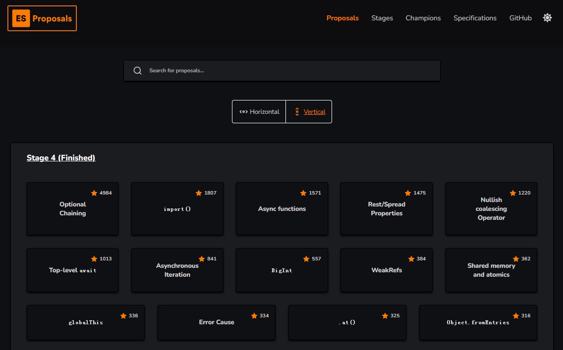 A a website for keeping up to date with ecmascript proposals created with react built with modern frontend techniques for responsive and reusable UI.