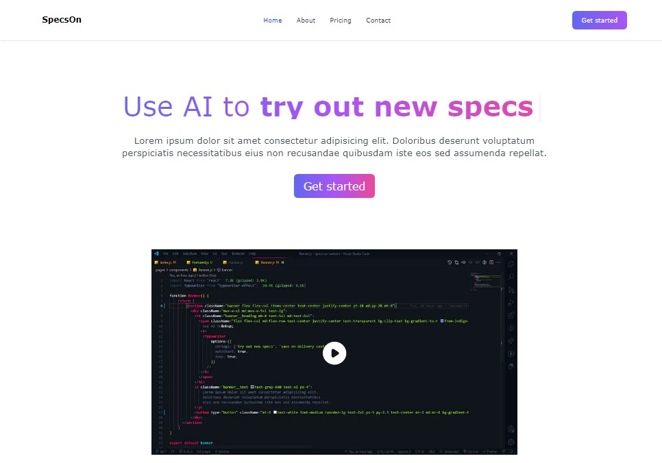 A a website that makes use of the specs api (glasses) methods. with a saas kind of feel to it built with modern frontend techniques for responsive and reusable UI.