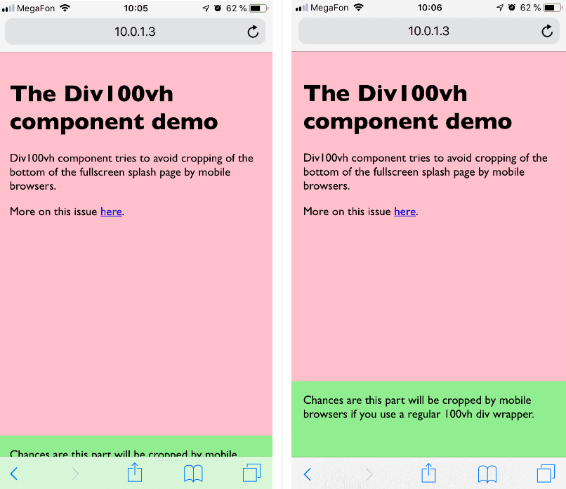A a workaround for the '100vh' issue in mobile browsers built with modern frontend techniques for responsive and reusable UI.
