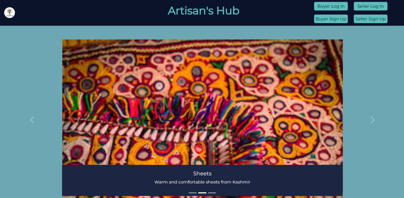A an e-commerce website for artisians which provides a common platform for both buyers and sellers to use built with modern frontend techniques for responsive and reusable UI.