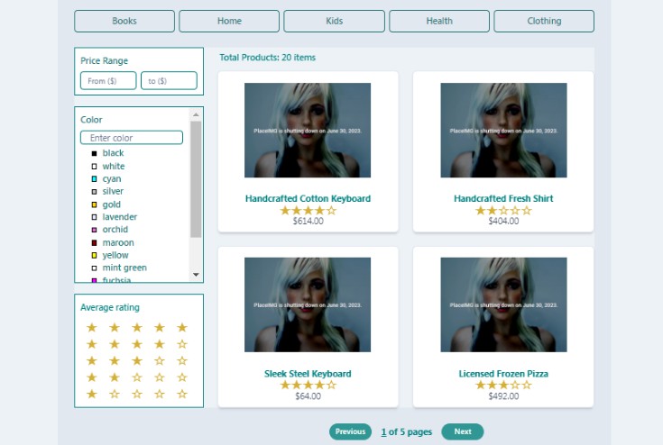 A an ecommerce web application using react for online shopping startup with filter products built with modern frontend techniques for responsive and reusable UI.