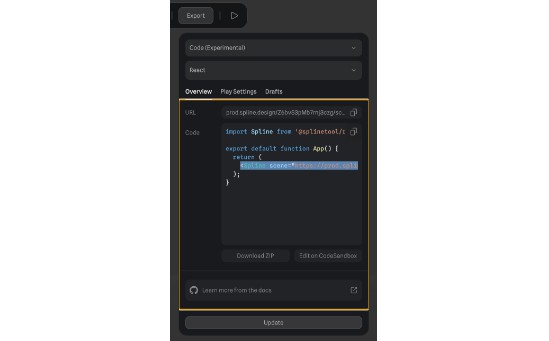 A an example of two-way control between a react environment and a spline.design scene built with modern frontend techniques for responsive and reusable UI.
