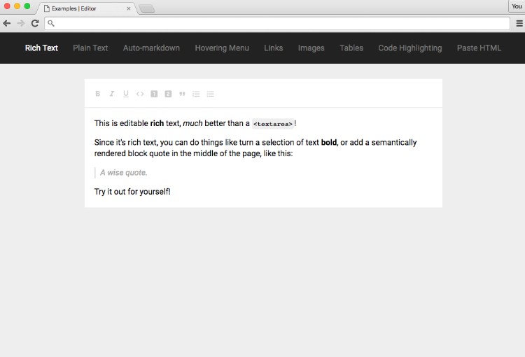A a completely customizable framework for building rich text editors using react built with modern frontend techniques for responsive and reusable UI.
