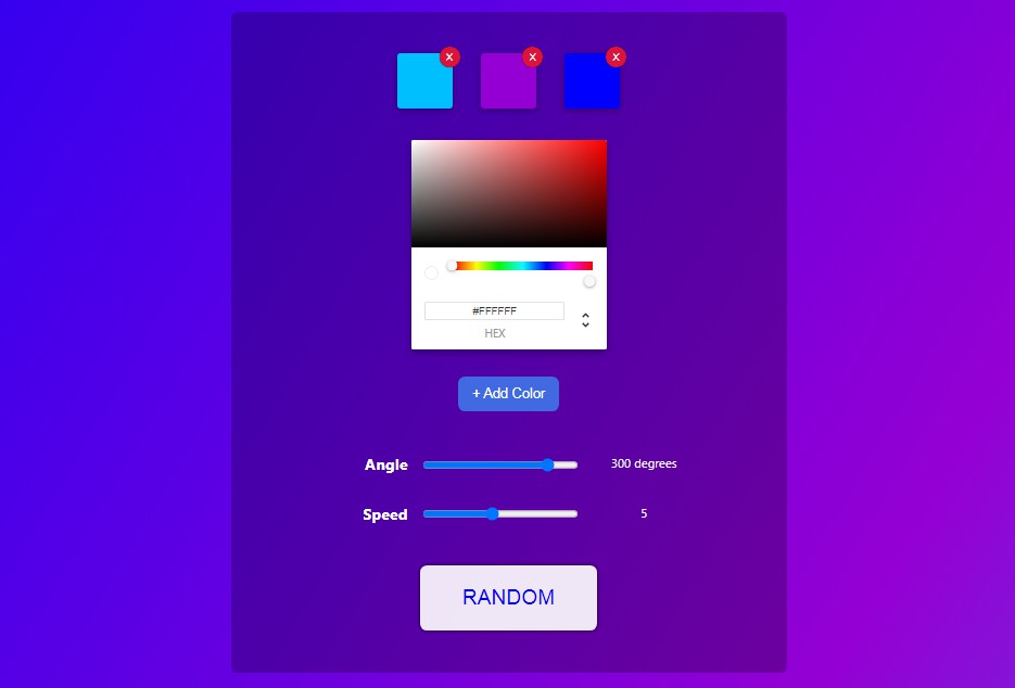 A animated css gradient background generator using react built with modern frontend techniques for responsive and reusable UI.